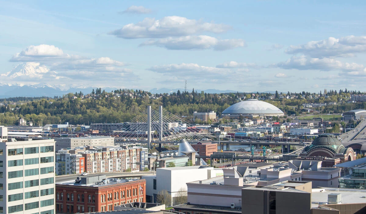 View of downtown Tacoma, Washington that includes the Tacoma Dome