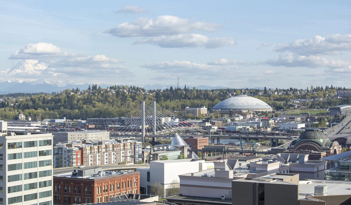 View of downtown Tacoma, Washington that includes the Tacoma Dome